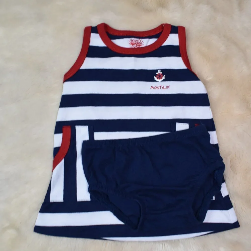 Baby Girls Red White & Blue Striped Sleeveless Dress Size 0/ 3-6 Months